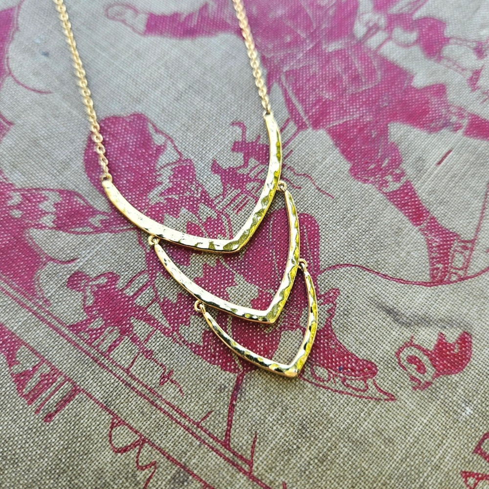 Gorjana Amanda Gold Tone Triple Tiered Hammered Chevron Bib Pendant Necklace